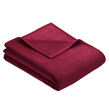 Ibena Berlin Wolldecke 150x200 cm - Premium Kuscheldecke rot, hochwertige Markenqualität aus pflegeleichter Baumwollmischung mit eingenähtem Kunstlederpatch im Sale